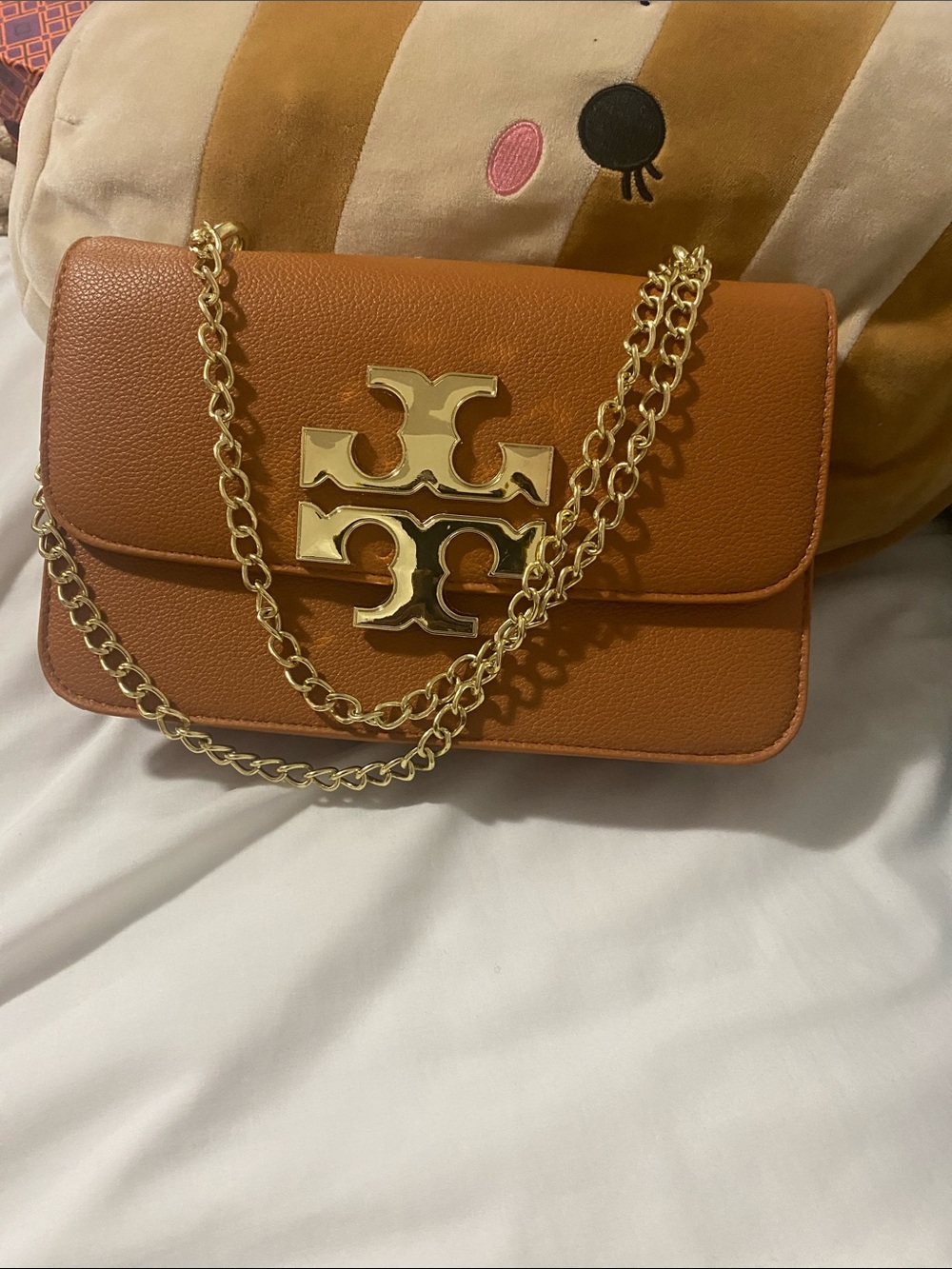 Tory Burch Pebbled Leather Crossbody in Cognac with Gold Hardware